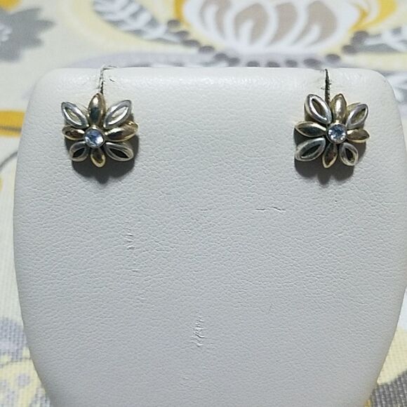 Silver & Gold Flower Earrings - Picture 1 of 2